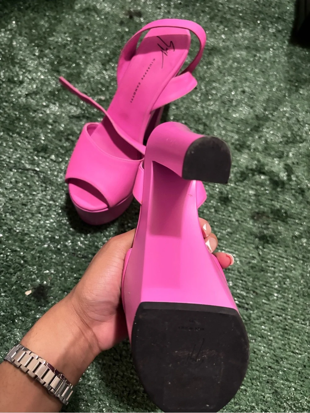Giuseppe Zanotti Hot Pink Platform Slingback Heels